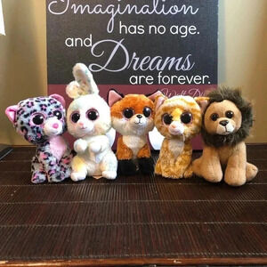 Ty Beanie Babies  Leopard Bunny Lion Kitty Fox